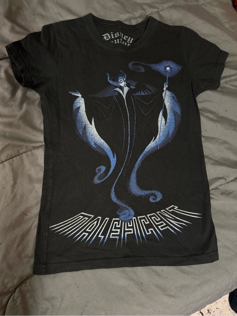 Disney Black Maleficent Graphic Tee with Blue Design